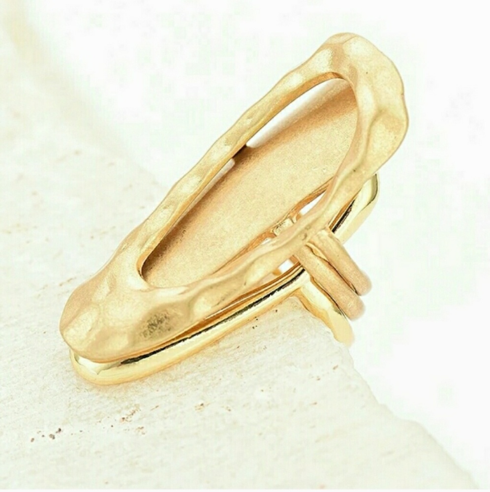 3 PC Midi Ring Set Hammered and Burnish Gold